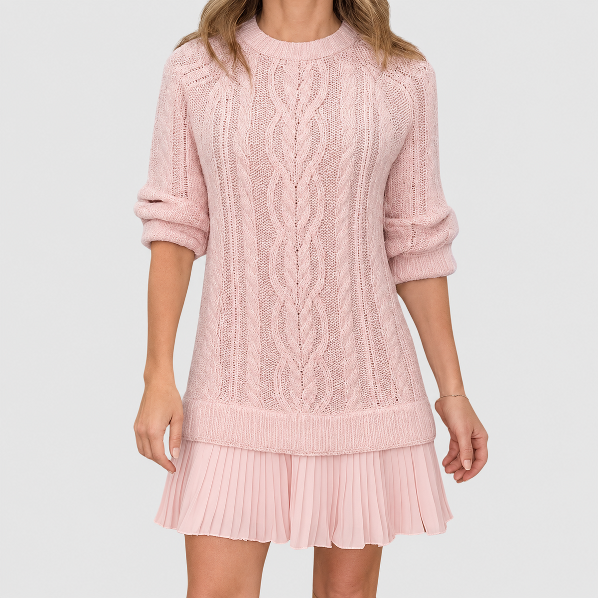 Mirabel | Women’s Cable-Knit Sweater Dress — Pink