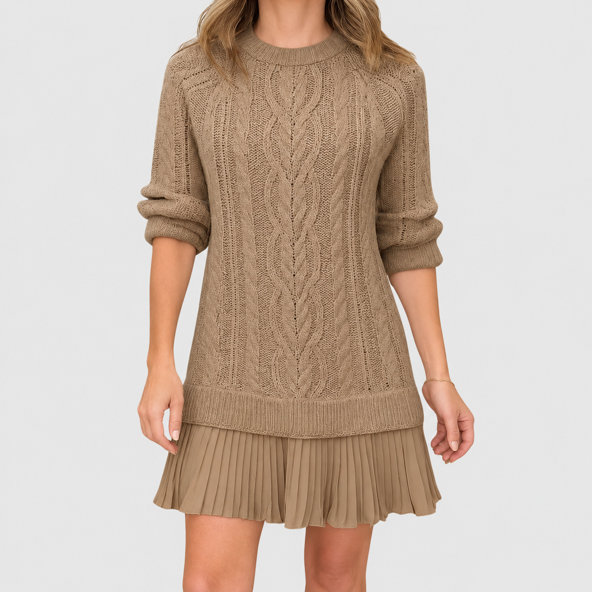 Mirabel | Women’s Cable-Knit Sweater Dress — Brown