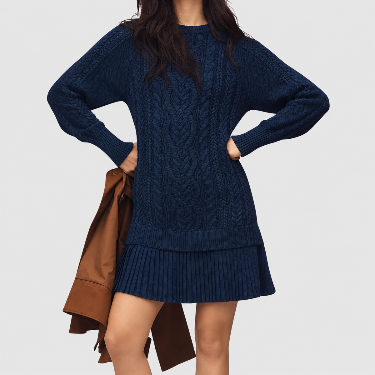 Mirabel | Women’s Cable-Knit Sweater Dress — Dark Blue