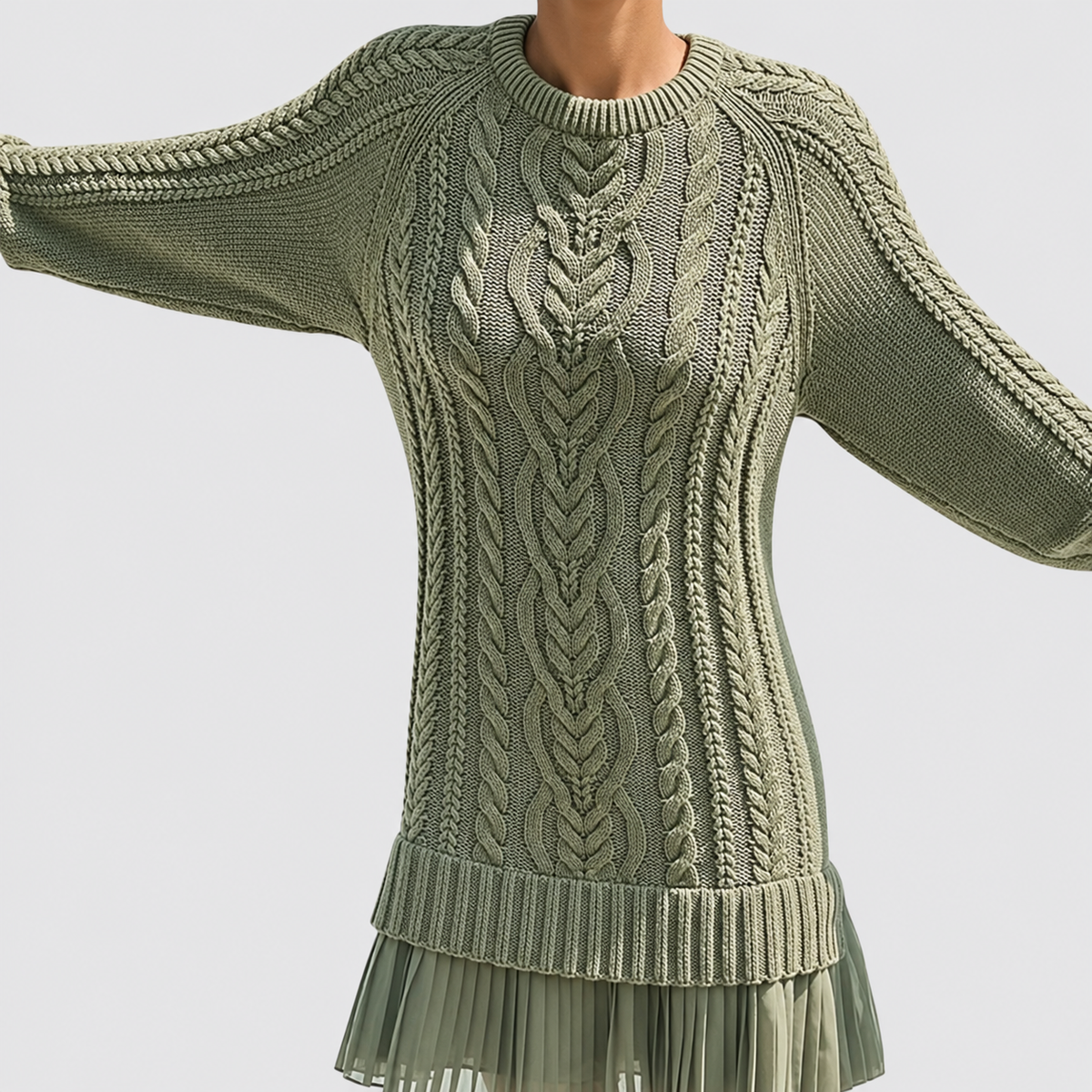 Mirabel | Women’s Cable-Knit Sweater Dress — Green
