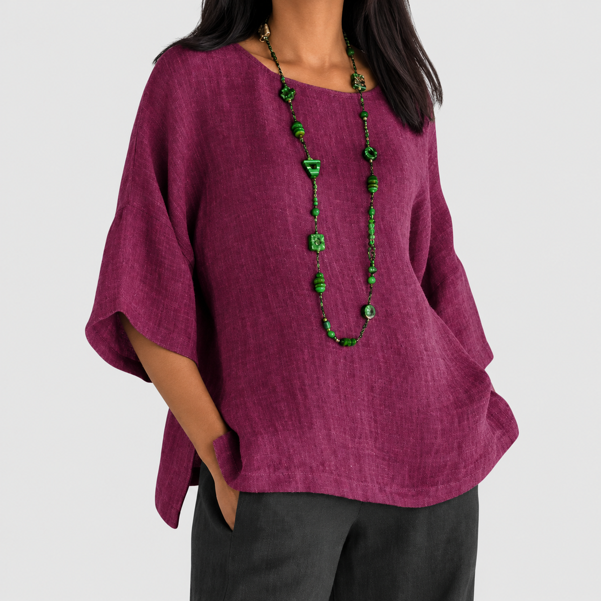 Mirella | Women’s Round-Neck Relaxed Blouse — Purple