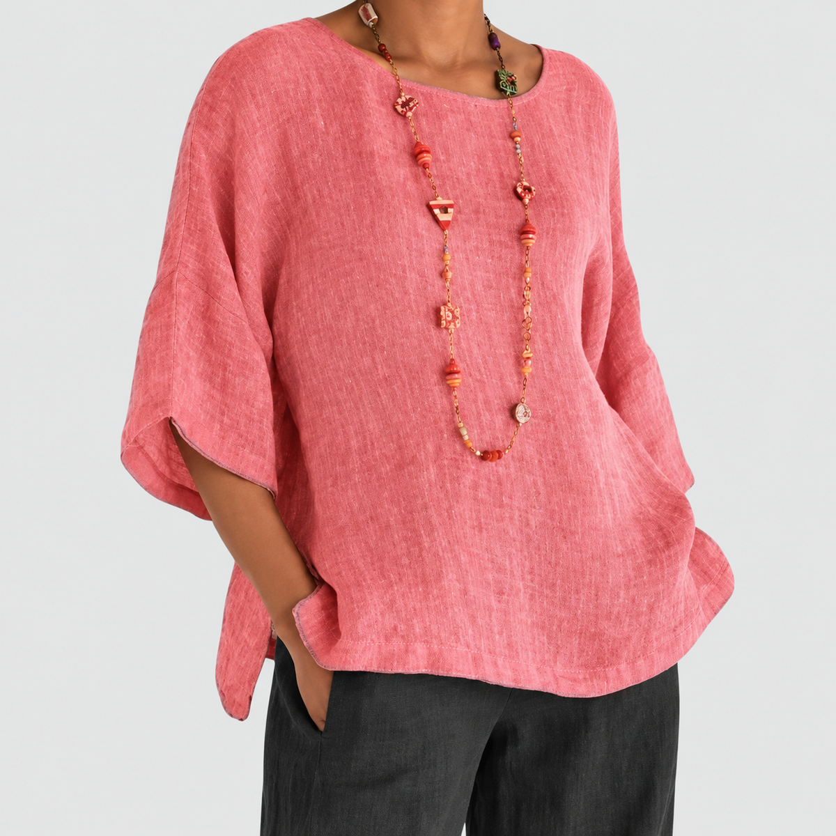Mirella | Women’s Round-Neck Relaxed Blouse — Pink