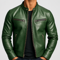 Montgomery | Men’s Band-Collar Leather-Look Jacket — Green