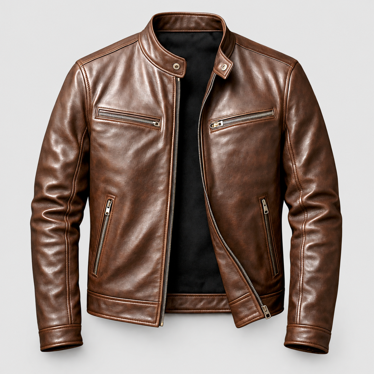 Montgomery | Men’s Band-Collar Leather-Look Jacket — product detail 4