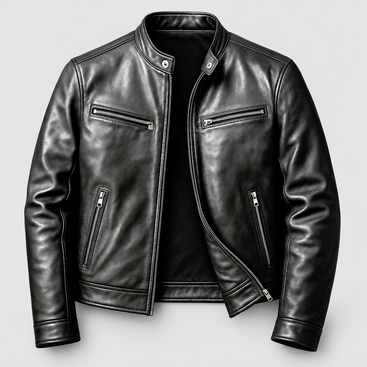 Montgomery | Men’s Band-Collar Leather-Look Jacket — product detail 5