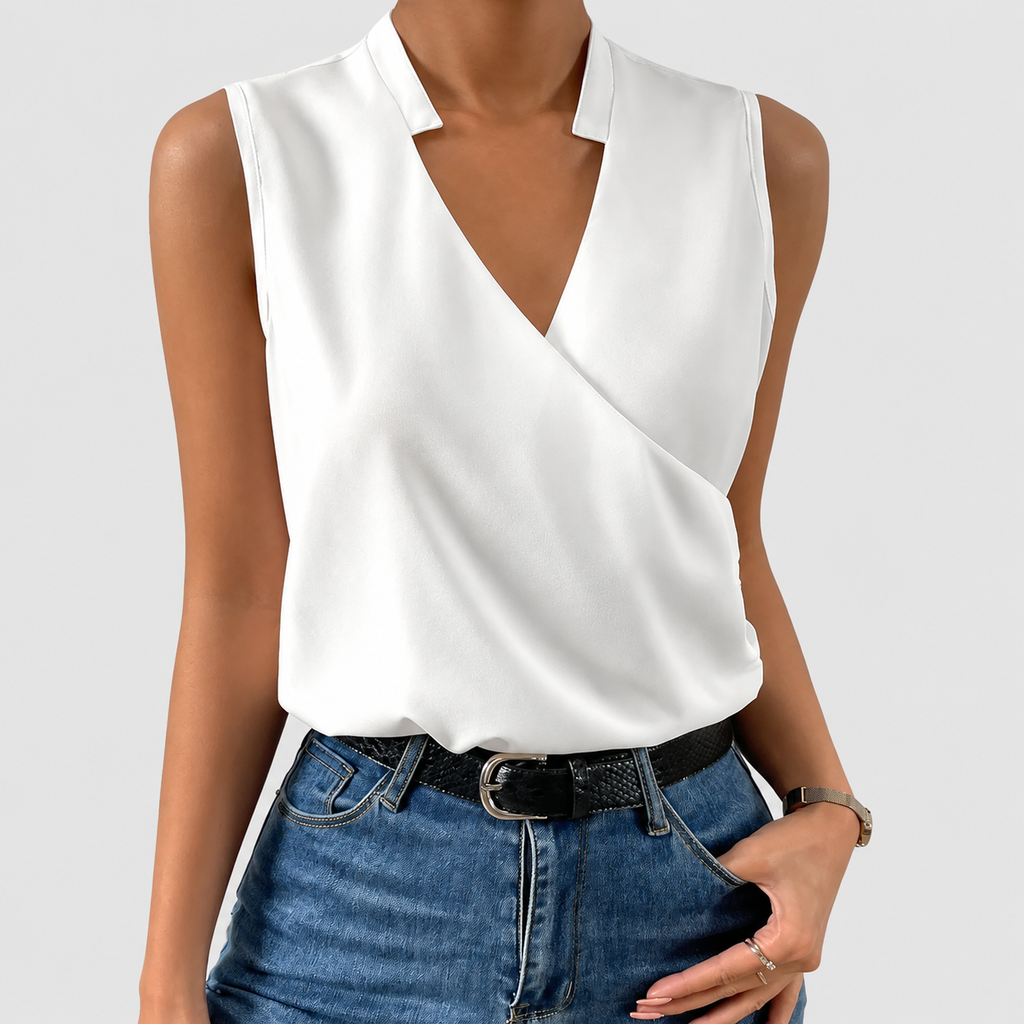 Morgana | Women’s Sleeveless V-Neck Wrap Blouse — product detail 1