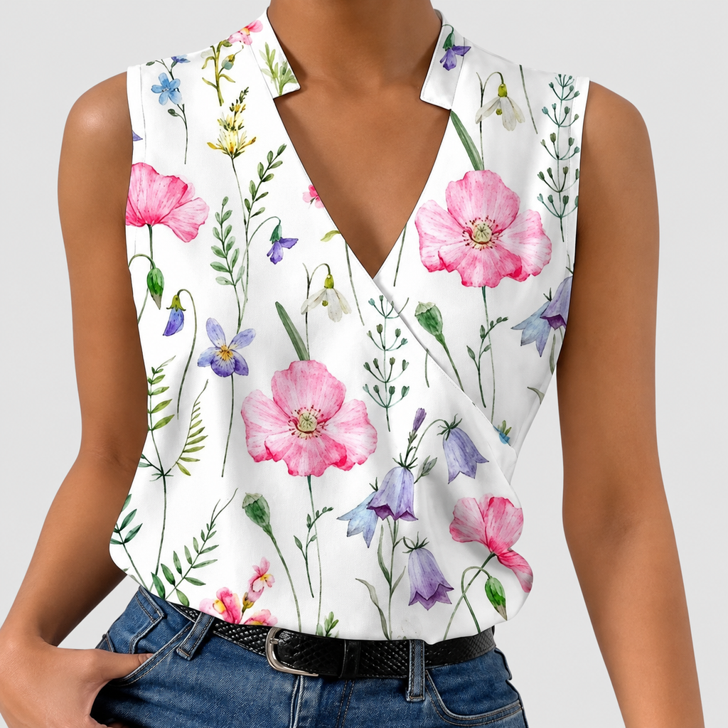 Morgana | Women’s Sleeveless V-Neck Wrap Blouse — product detail 2