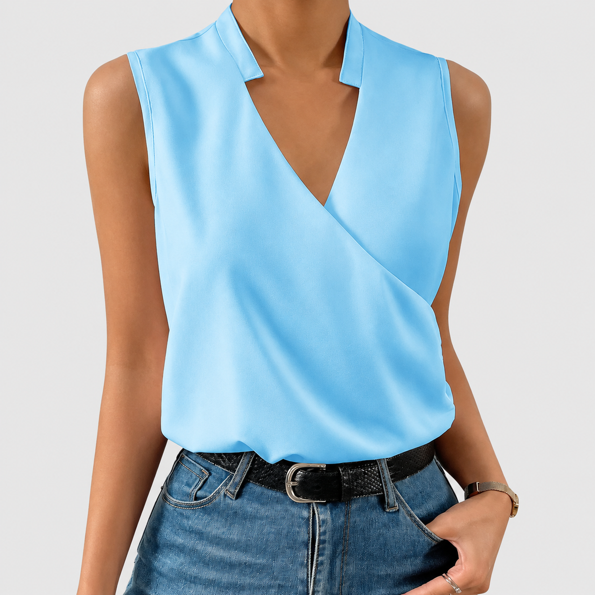 Morgana | Women’s Sleeveless V-Neck Wrap Blouse — product detail 4