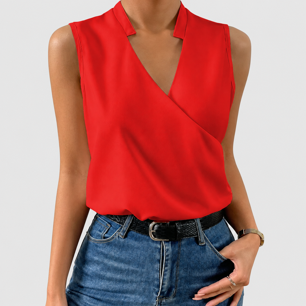 Morgana | Women’s Sleeveless V-Neck Wrap Blouse — product detail 5