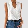 Morgana | Women’s Sleeveless V-Neck Wrap Blouse — White
