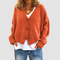 Natalia | Women’s Relaxed V-Neck Knit Cardigan — Orange