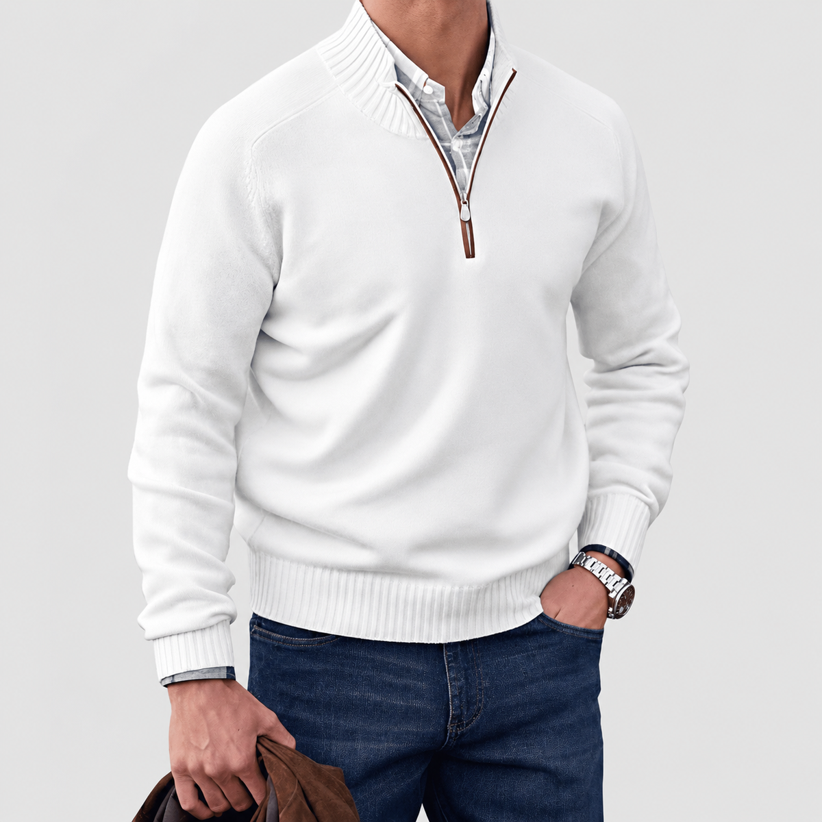 Nathan | Men’s Half-Zip Sweater — White