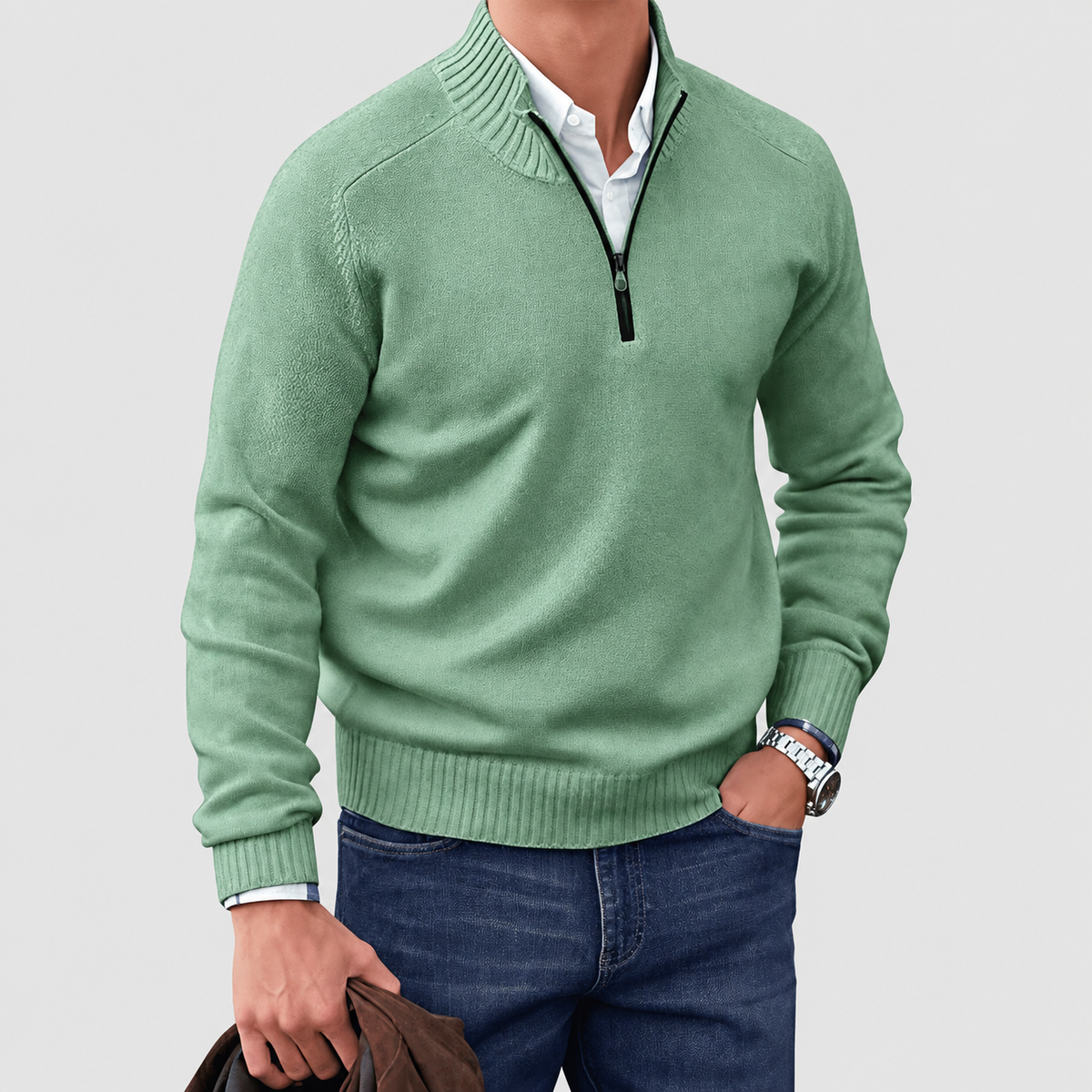 Nathan | Men’s Half-Zip Sweater — Green