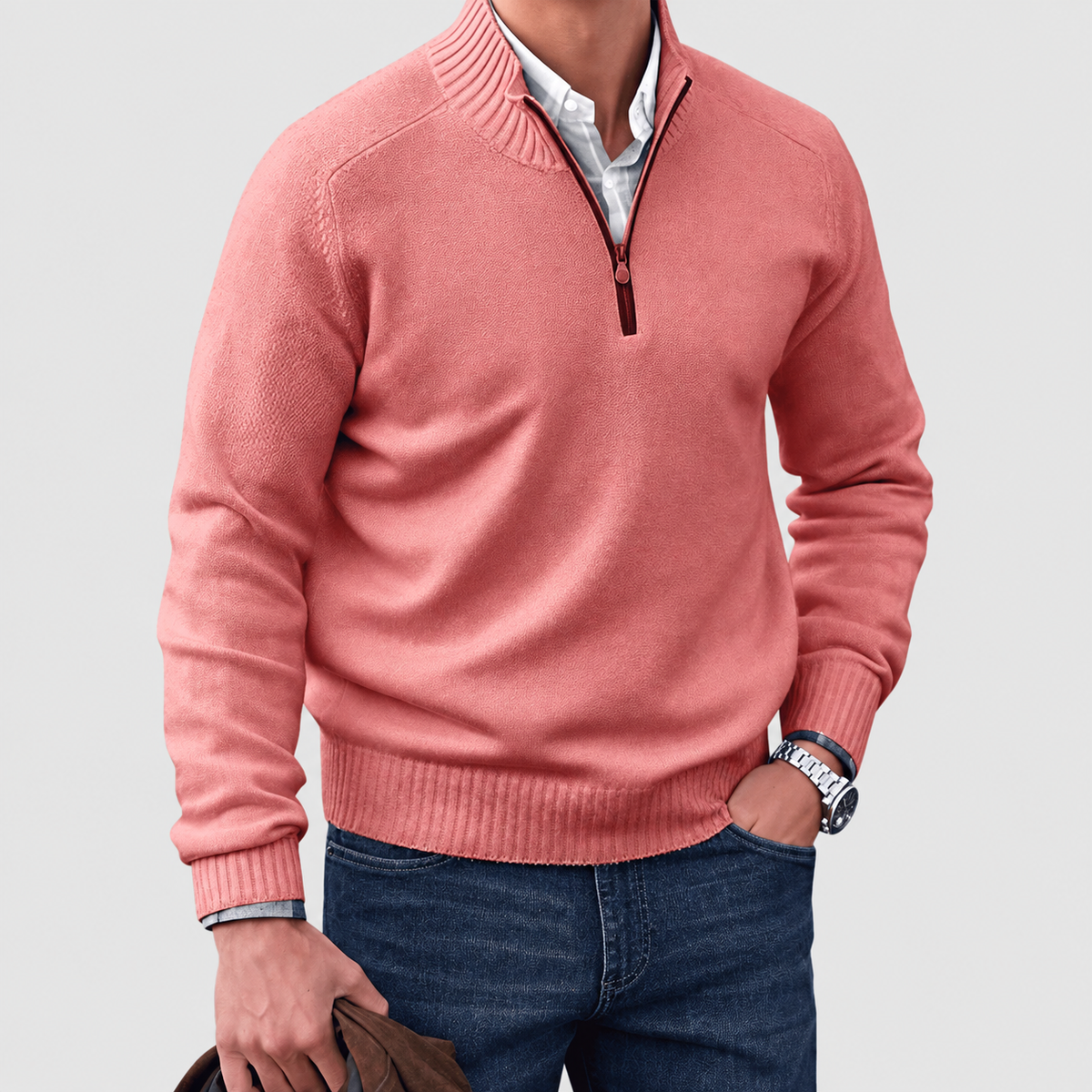 Nathan | Men’s Half-Zip Sweater — Pink