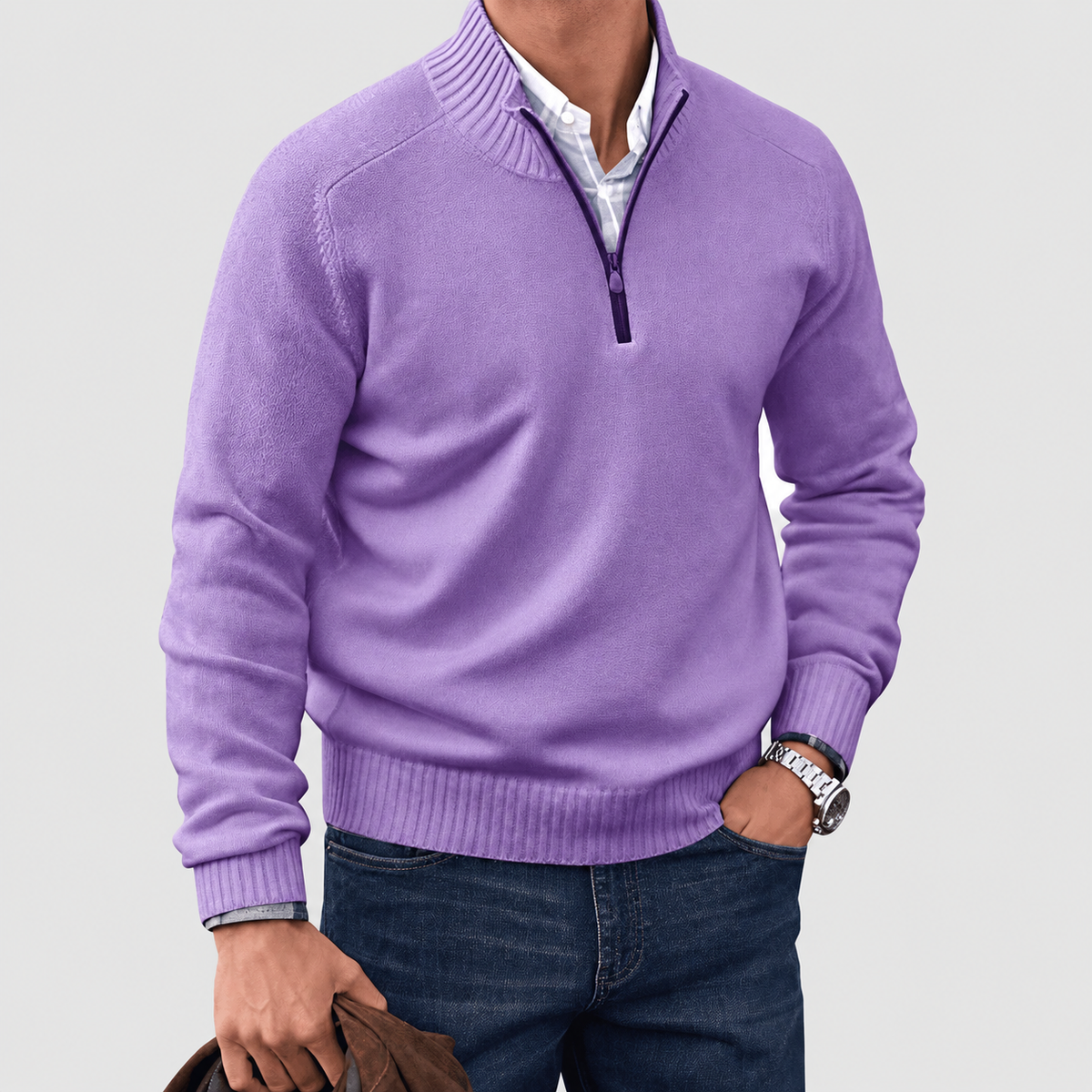 Nathan | Men’s Half-Zip Sweater — Purple
