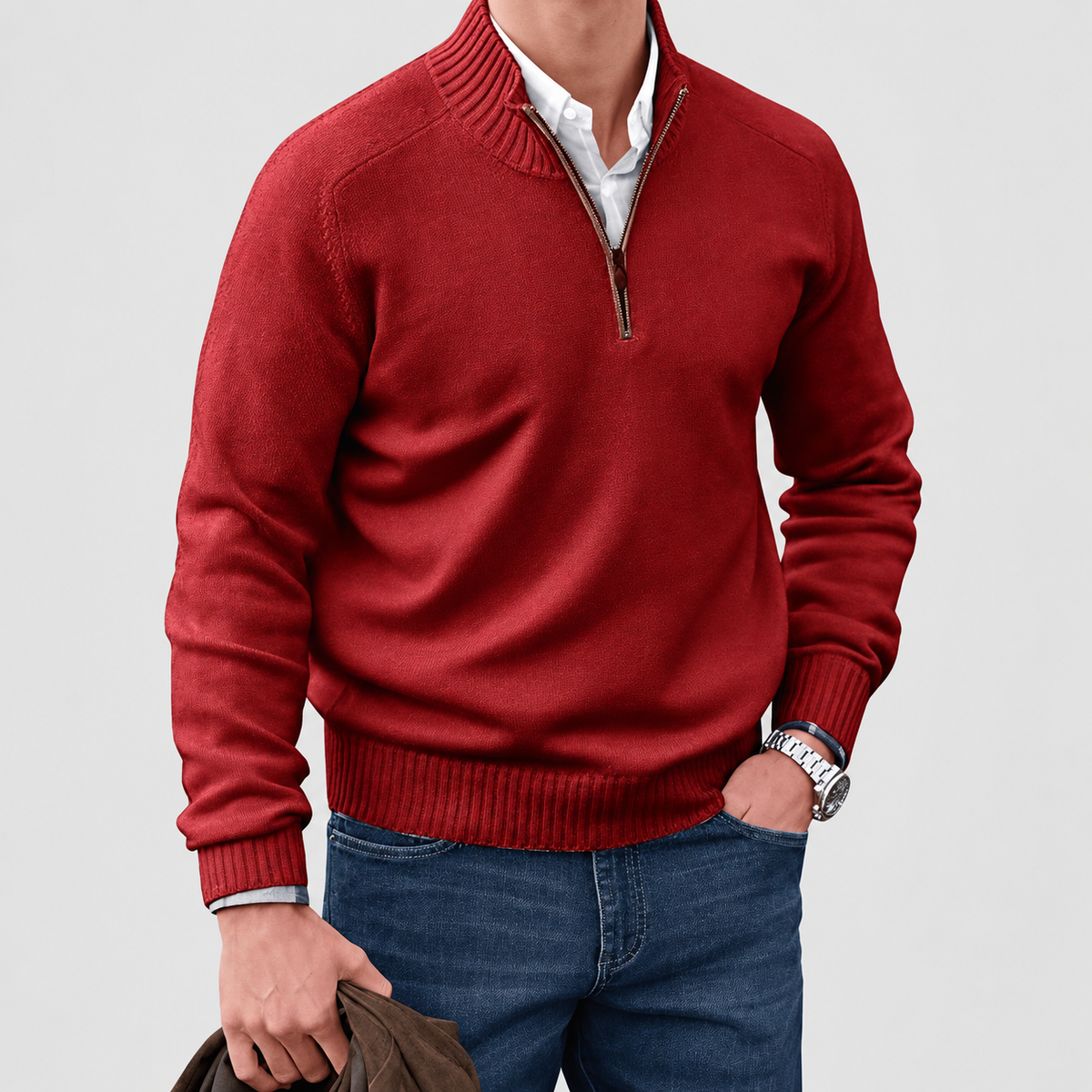 Nathan | Men’s Half-Zip Sweater — Red