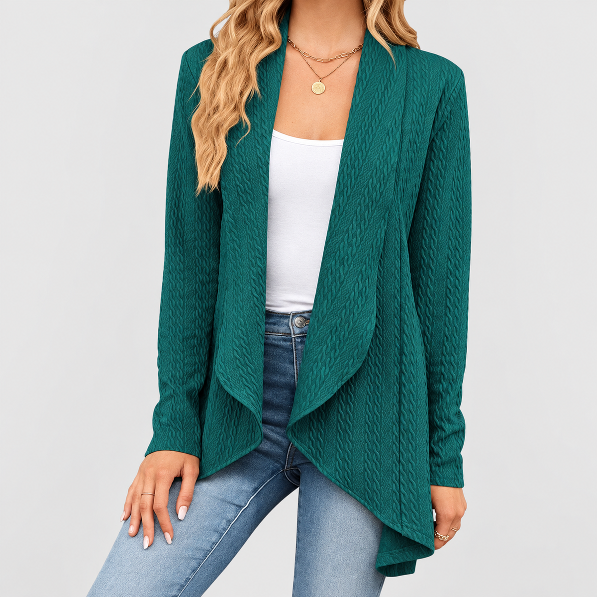 Nerella | Women’s Waterfall Open-Front Cardigan — Green