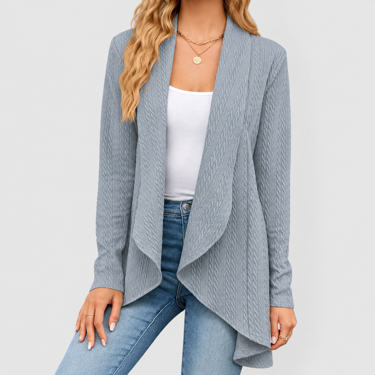 Nerella | Women’s Waterfall Open-Front Cardigan — Grey