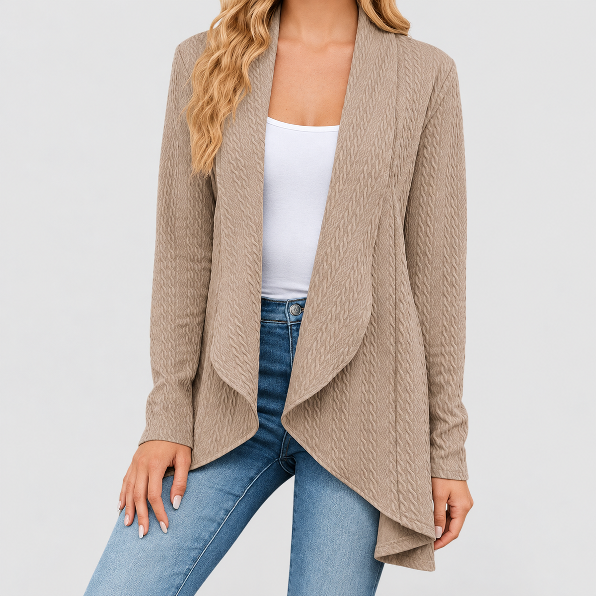 Nerella | Women’s Waterfall Open-Front Cardigan — Khaki