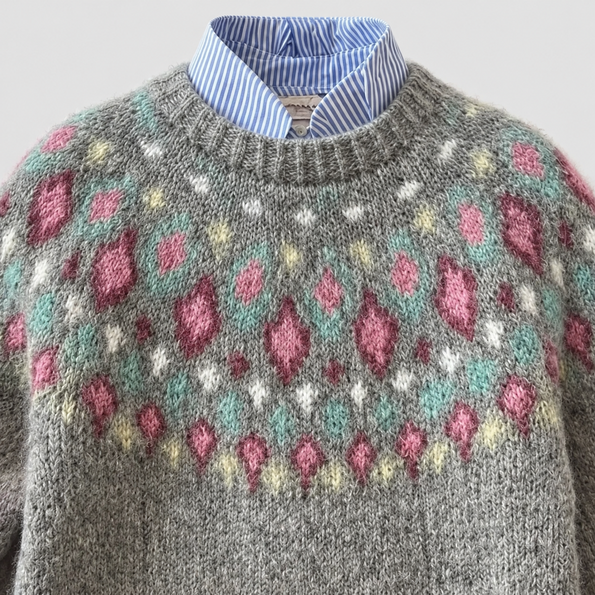 Nerissa-Rose | Women’s Nordic-Pattern Knit Sweater — Soft Grey Pastel