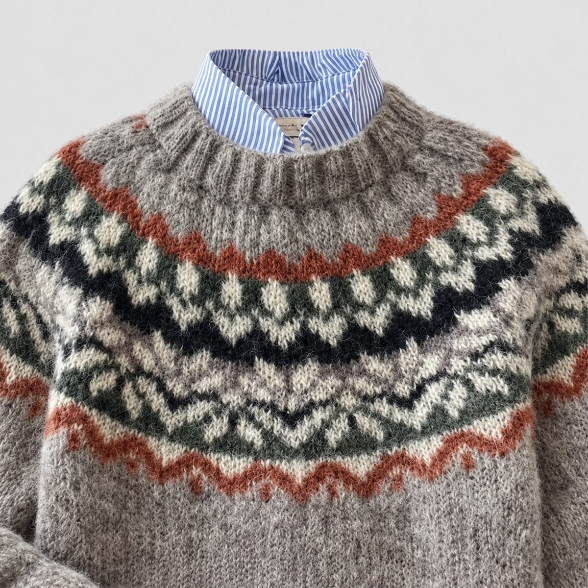 Nerissa-Rose | Women’s Nordic-Pattern Knit Sweater — Light Ash Mix