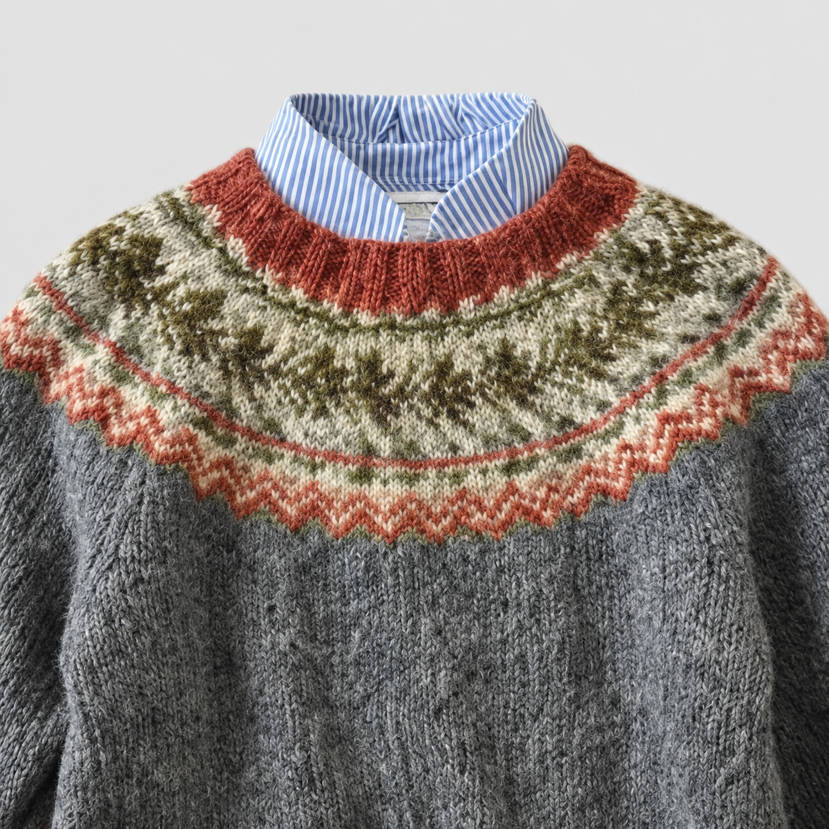 Nerissa-Rose | Women’s Nordic-Pattern Knit Sweater — Stone Grey Mix