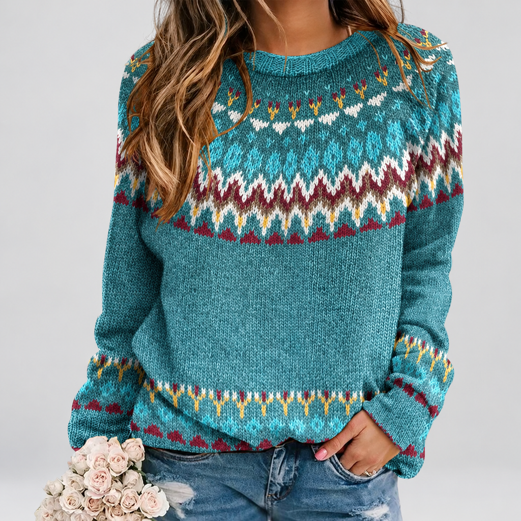 Nerissa | Women’s Patterned Knit Jumper — Blue