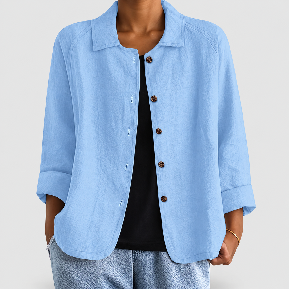 Nola | Women’s Collared Button-Front Blazer — Light Blue