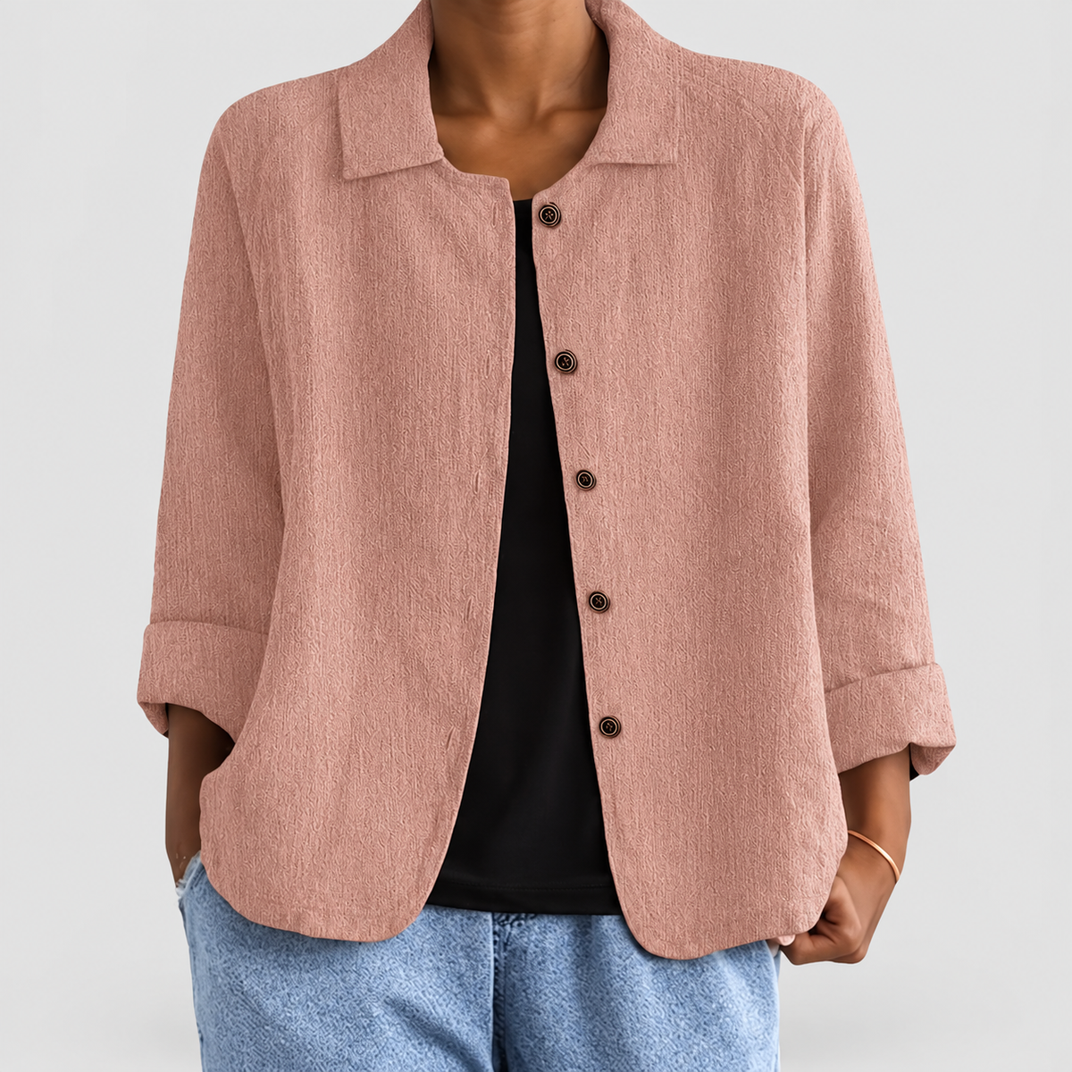 Nola | Women’s Collared Button-Front Blazer — Pink