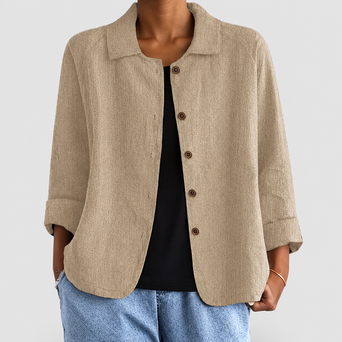 Nola | Women’s Collared Button-Front Blazer — Khaki
