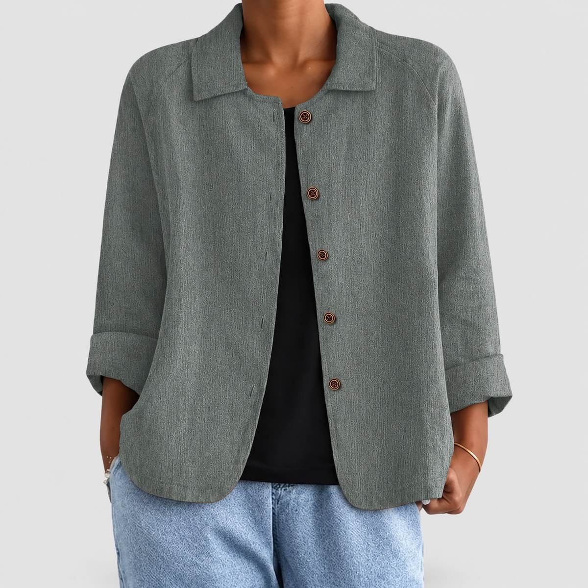 Nola | Women’s Collared Button-Front Blazer — Grey