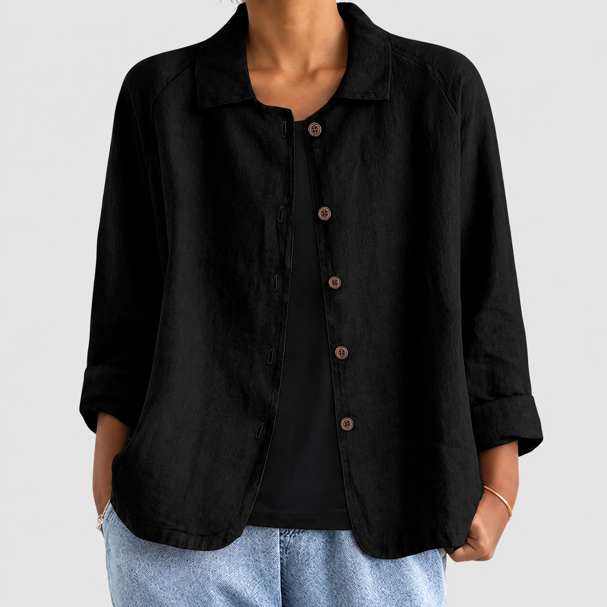 Nola | Women’s Collared Button-Front Blazer — Black