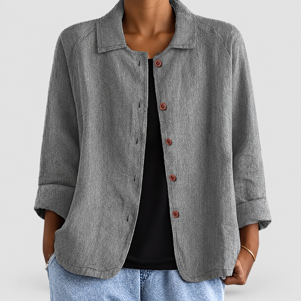 Nola | Women’s Collared Button-Front Blazer — Light Grey
