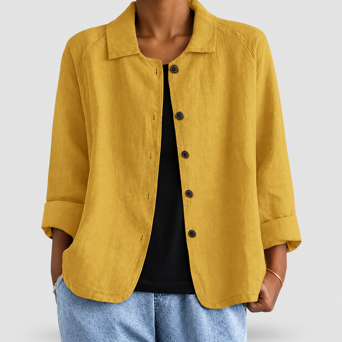 Nola | Women’s Collared Button-Front Blazer — Yellow