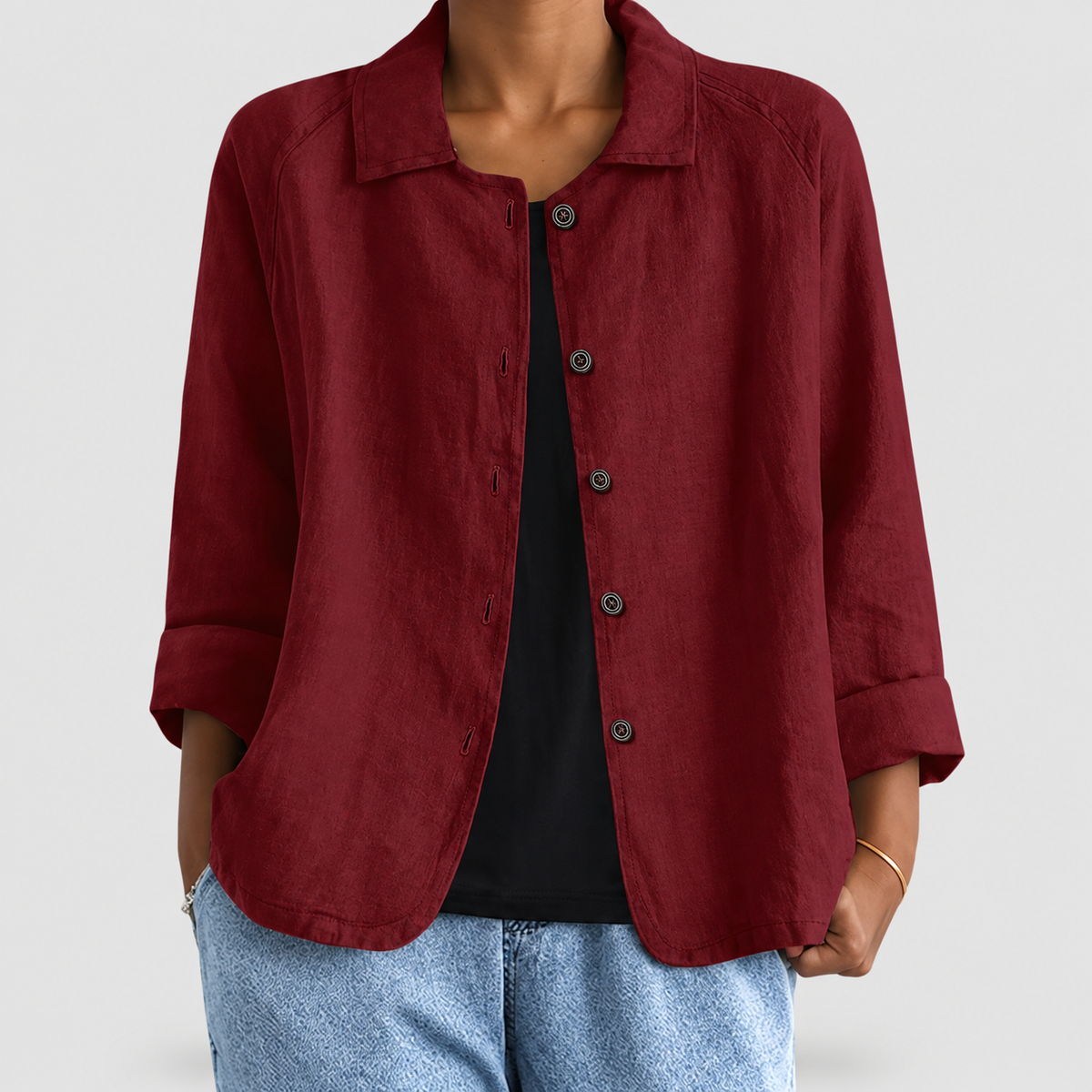 Nola | Women’s Collared Button-Front Blazer — Burgundy