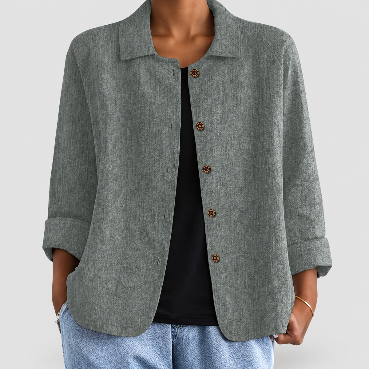 Nola | Women’s Collared Button-Front Blazer — product detail 14