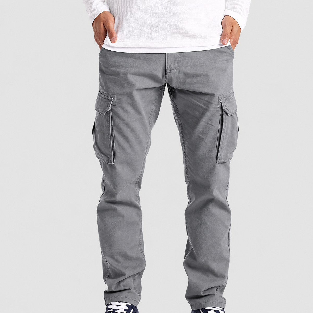 Nolan | Men’s Relaxed-Fit Cargo Pants — Light Grey