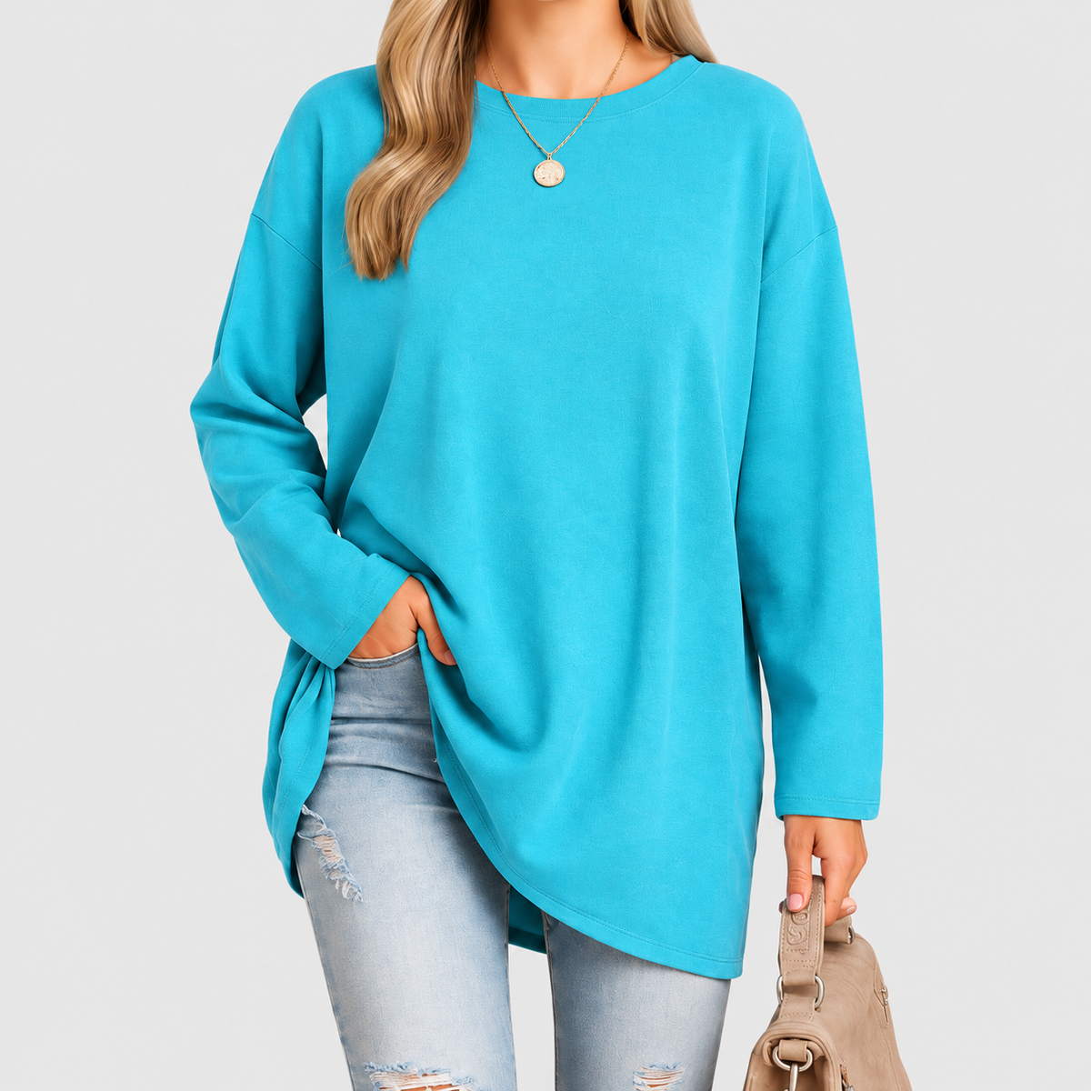 Norabel | Women’s Oversized Round-Neck Knit Sweater — Blue