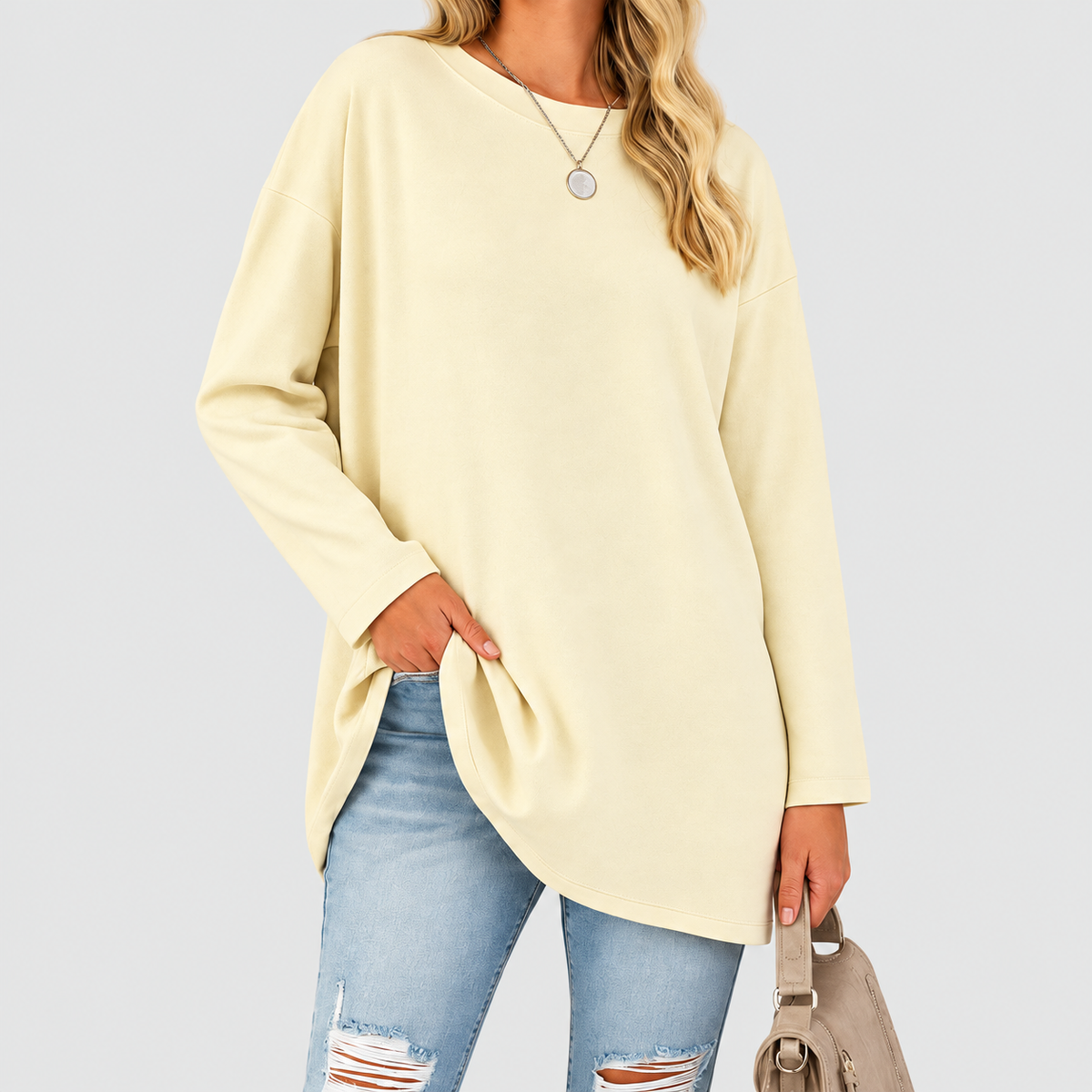 Norabel | Women’s Oversized Round-Neck Knit Sweater — Cream