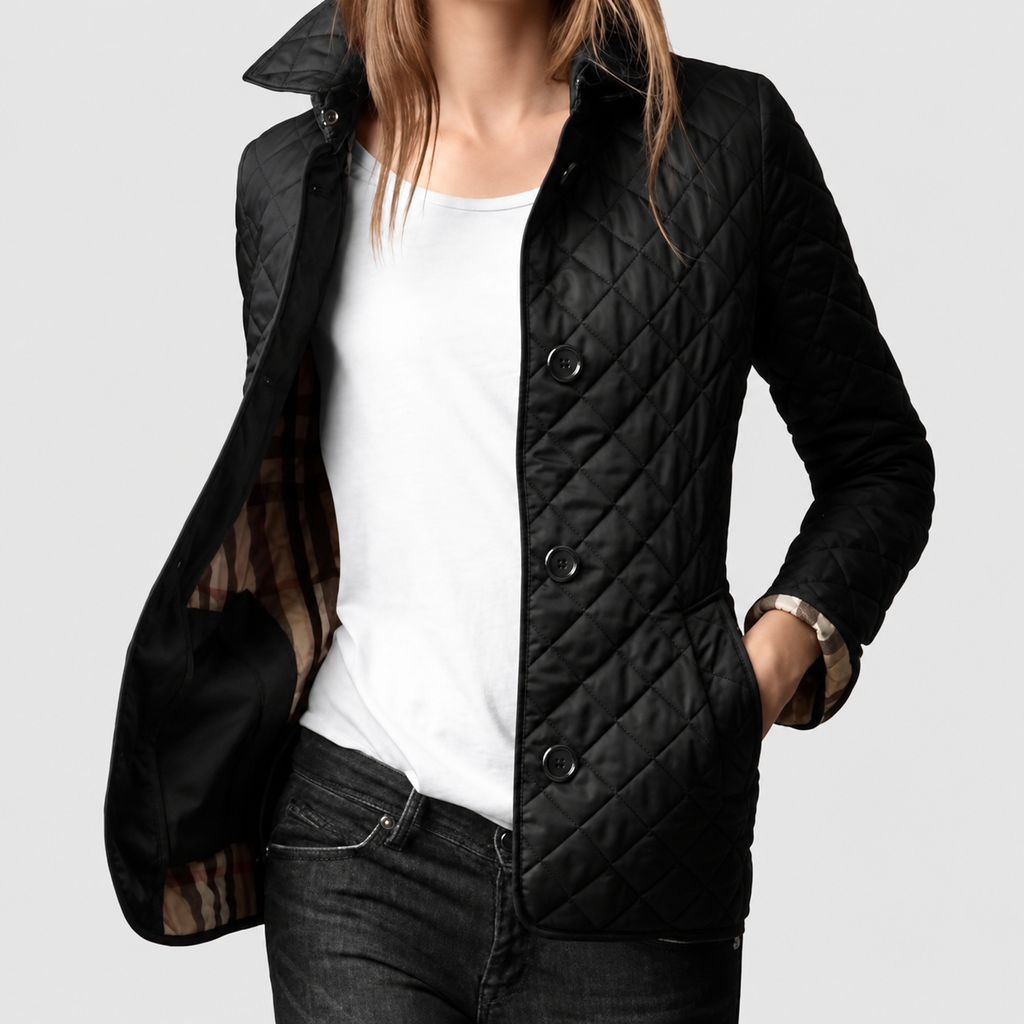Olympia | Women’s Lightweight Quilted Button-Front Jacket — Black