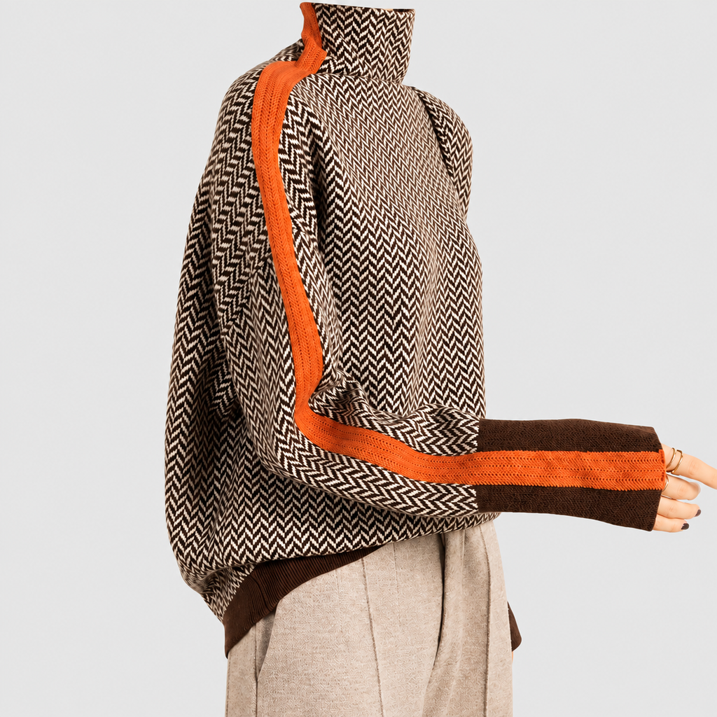 Opal | Women’s Contrast-Stripe Turtleneck Sweater — Orange