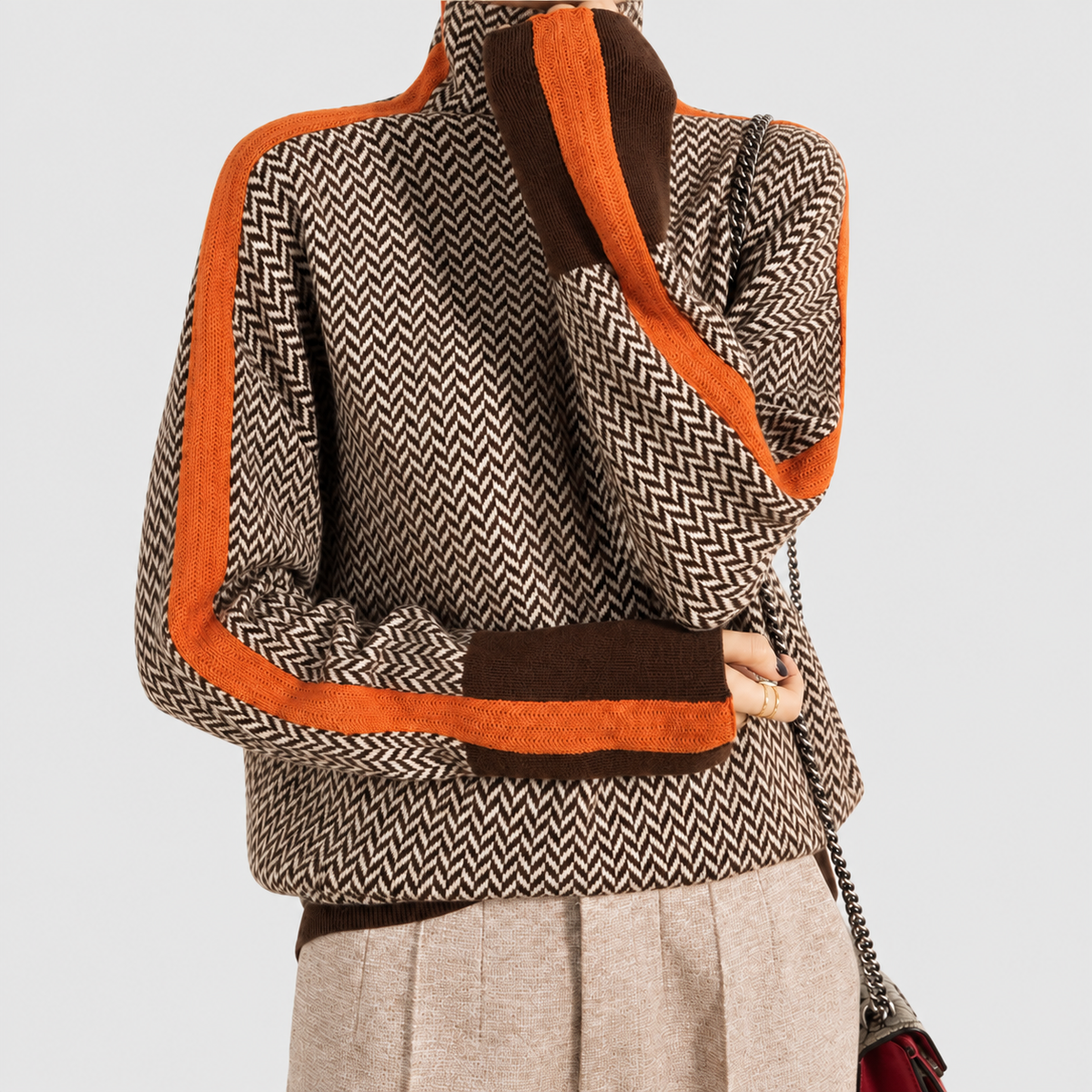 Opal | Women’s Contrast-Stripe Turtleneck Sweater — product detail 3