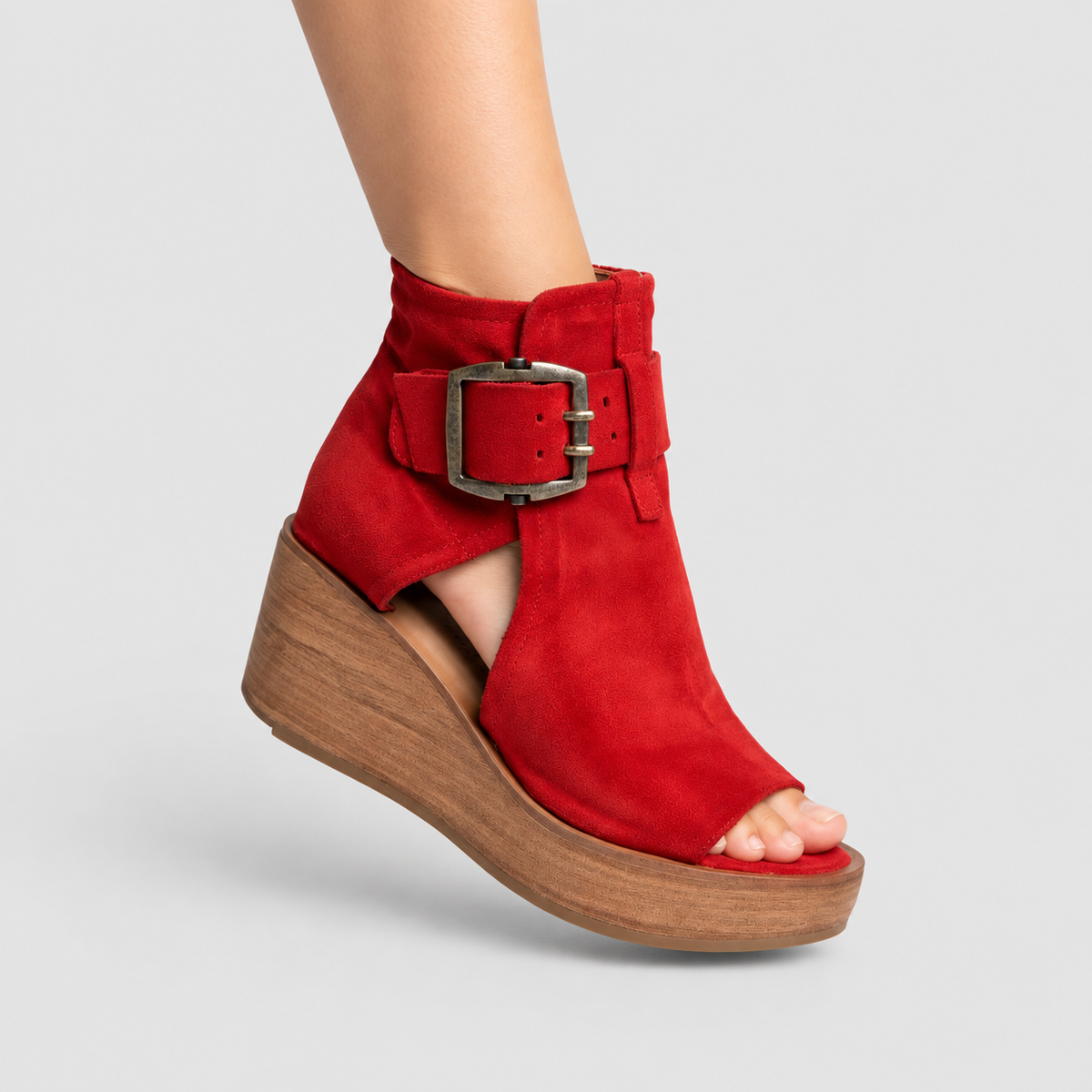 Orabelle | Women’s Open-Toe Wedge Ankle Boots — Red