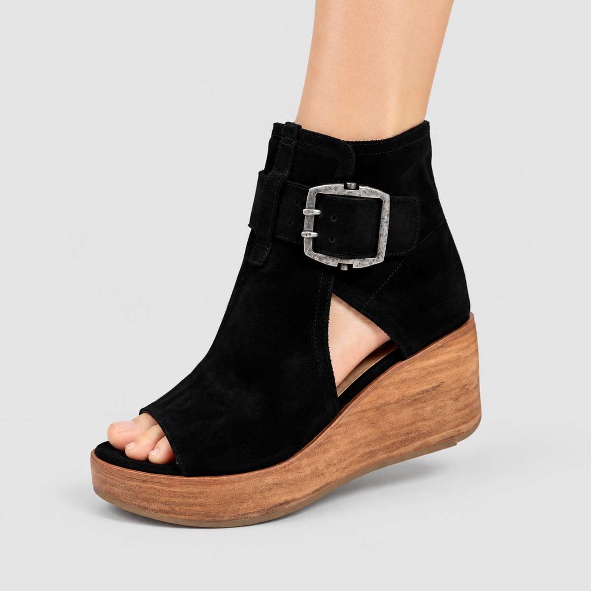 Orabelle | Women’s Open-Toe Wedge Ankle Boots — Black