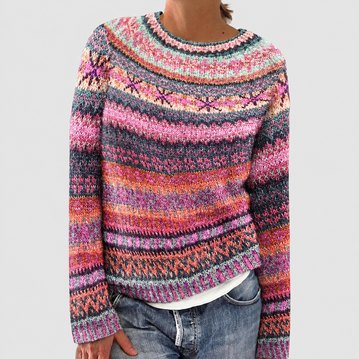 Orinthia | Women’s Colourful Fair Isle Sweater — Pink