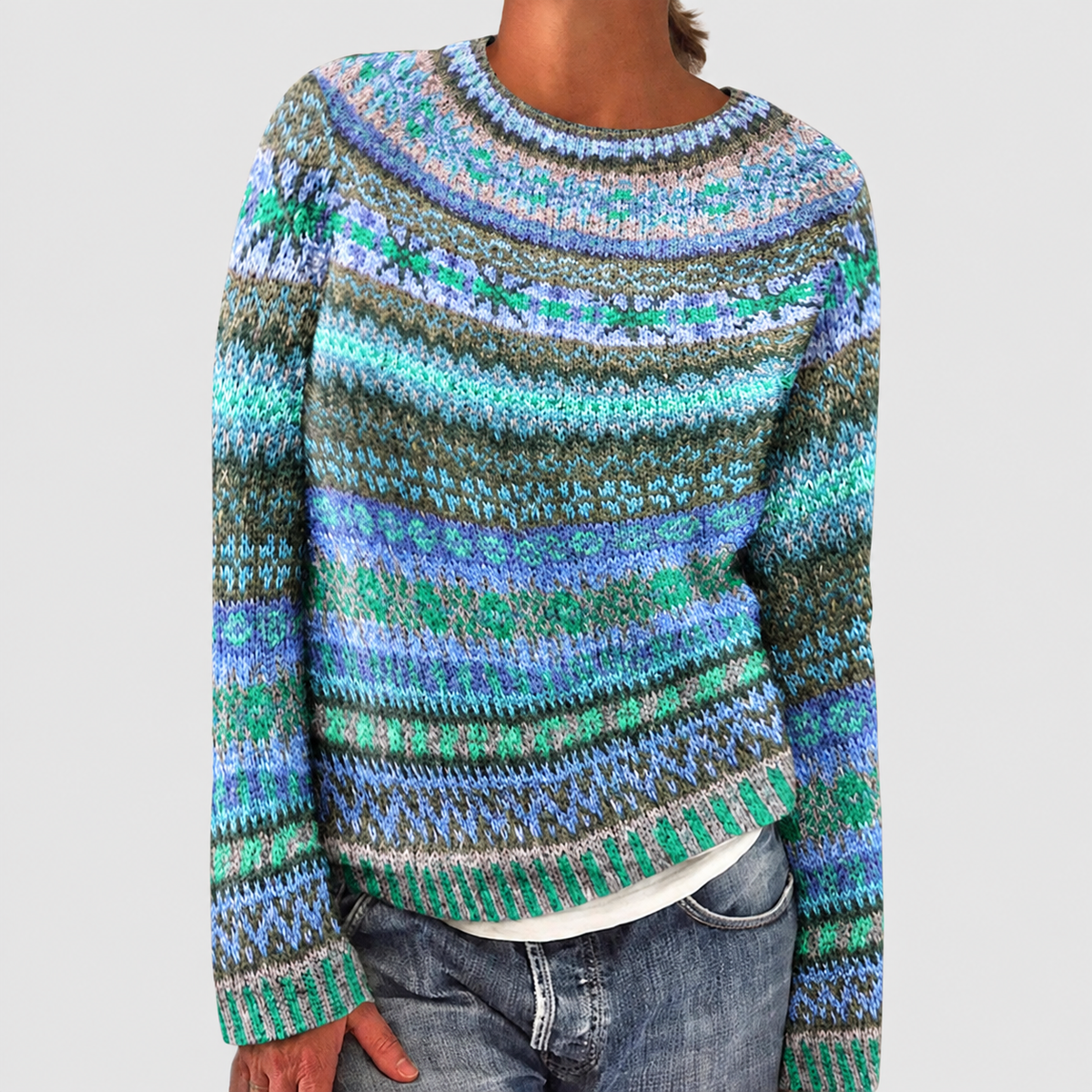 Orinthia | Women’s Colourful Fair Isle Sweater — Light Blue