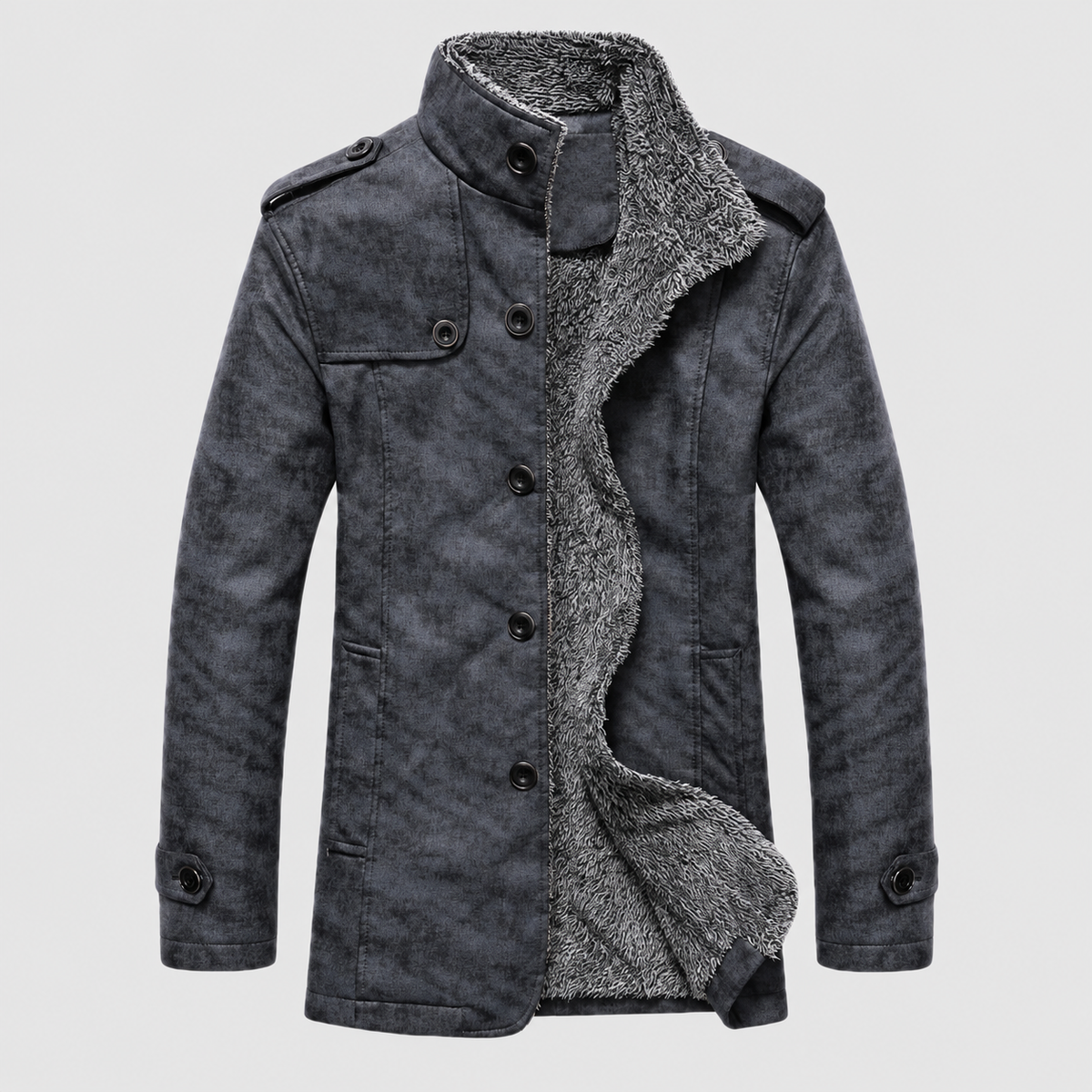Osbert | Men’s Sherpa-Lined Button-Front Winter Jacket — Rich Grey