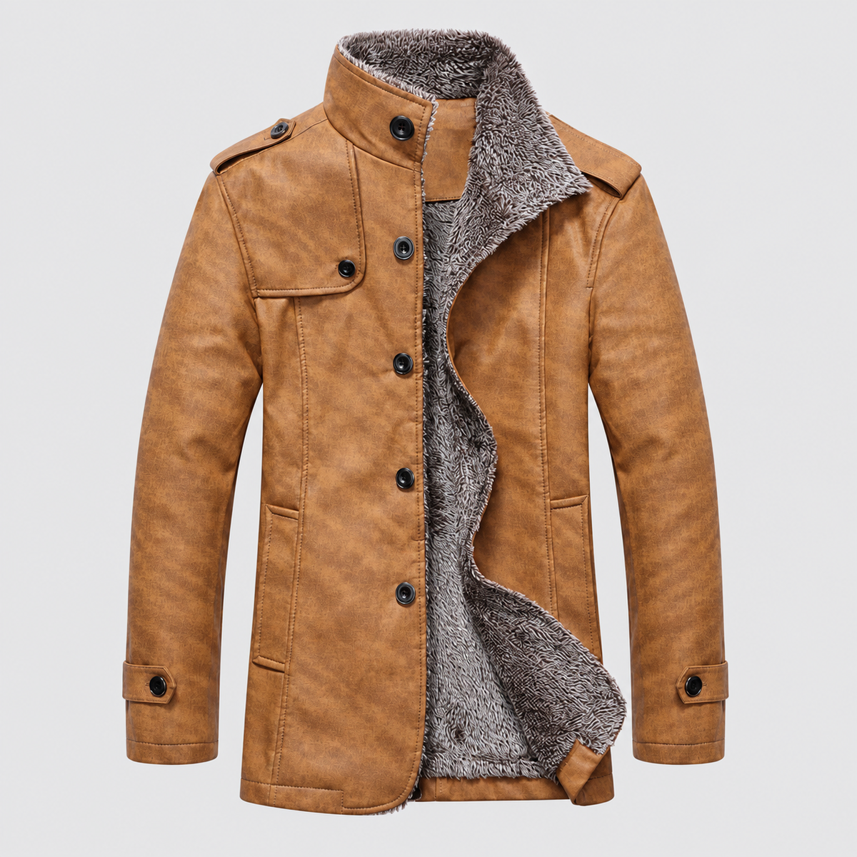Osbert | Men’s Sherpa-Lined Button-Front Winter Jacket — Beige