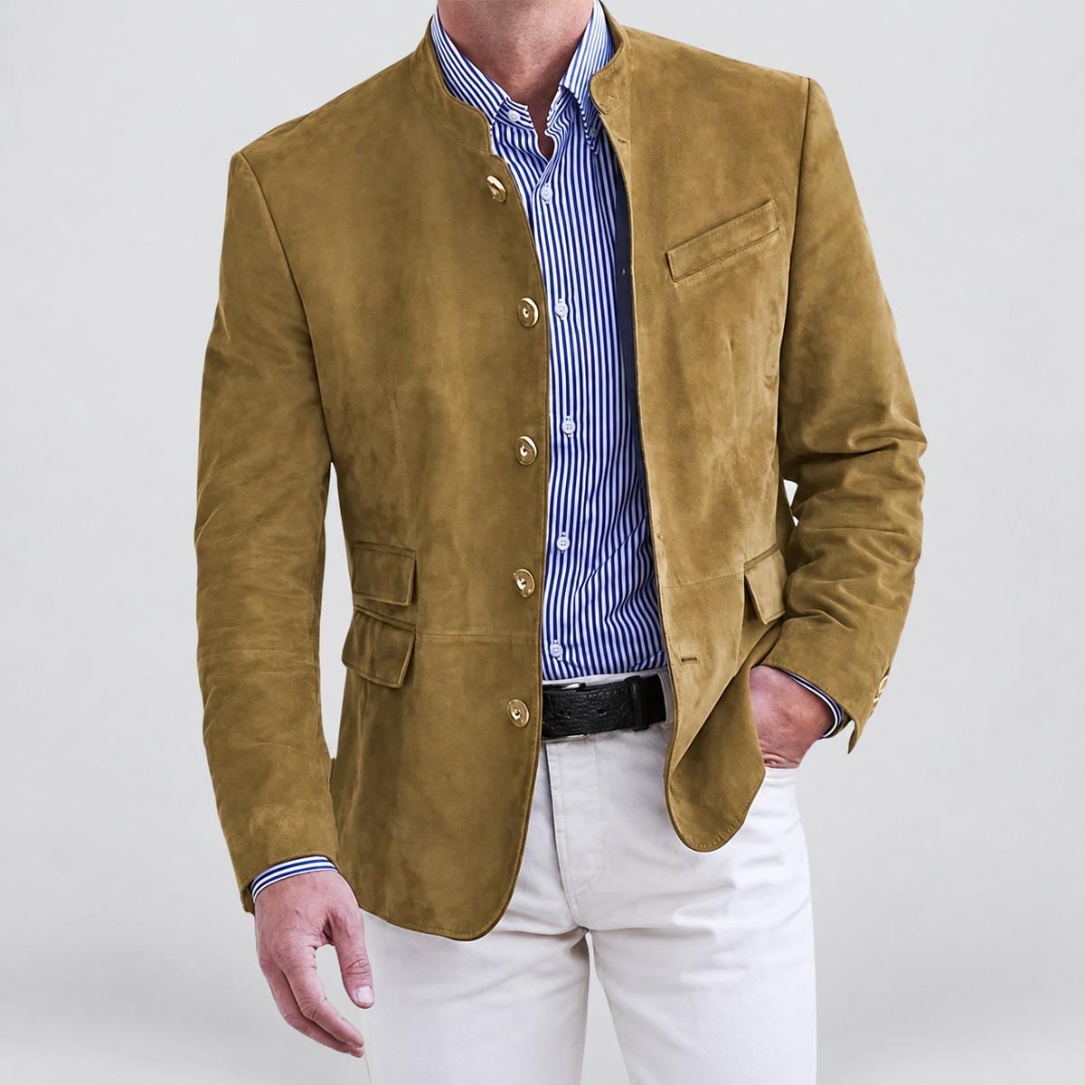Oswin | Men’s Stand-Collar Button-Front Jacket — Khaki