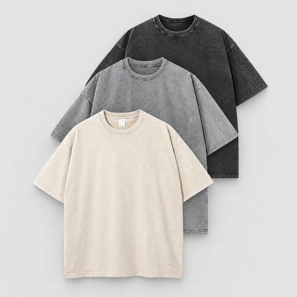 Ottilia | Women’s Oversized Acid-Wash T-Shirt Set — Black-Gray-Beige